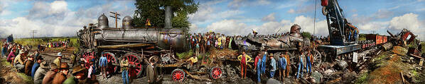 Train Art Print featuring the photograph Train - Accident - Meeting head to head 1909 by Mike Savad