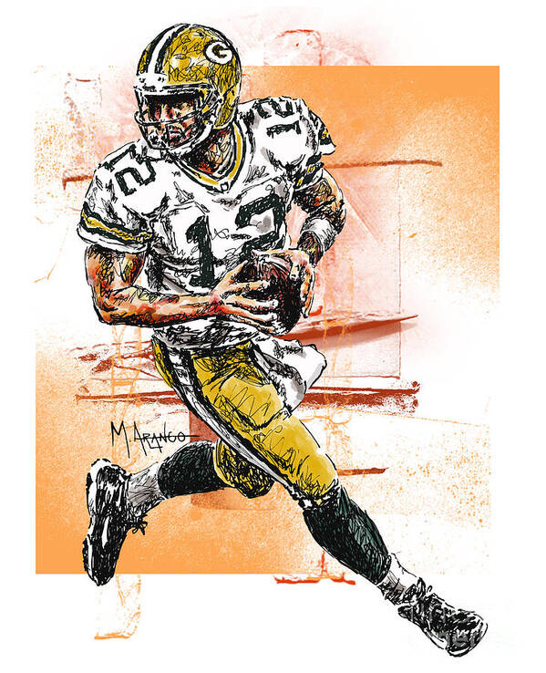 Aaron Art Print featuring the drawing Aaron Rodgers Scrambles by Maria Arango