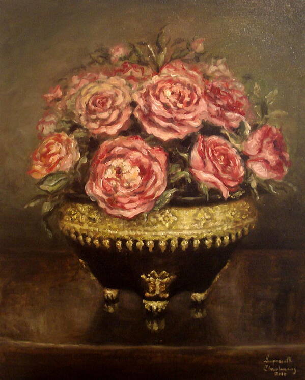 Roses Art Print featuring the painting Roses of Luang Prabang by Sompaseuth Chounlamany