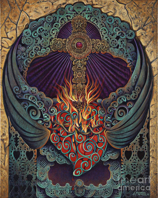 Sacred Art Print featuring the painting Sacred Heart by Ricardo Chavez-Mendez