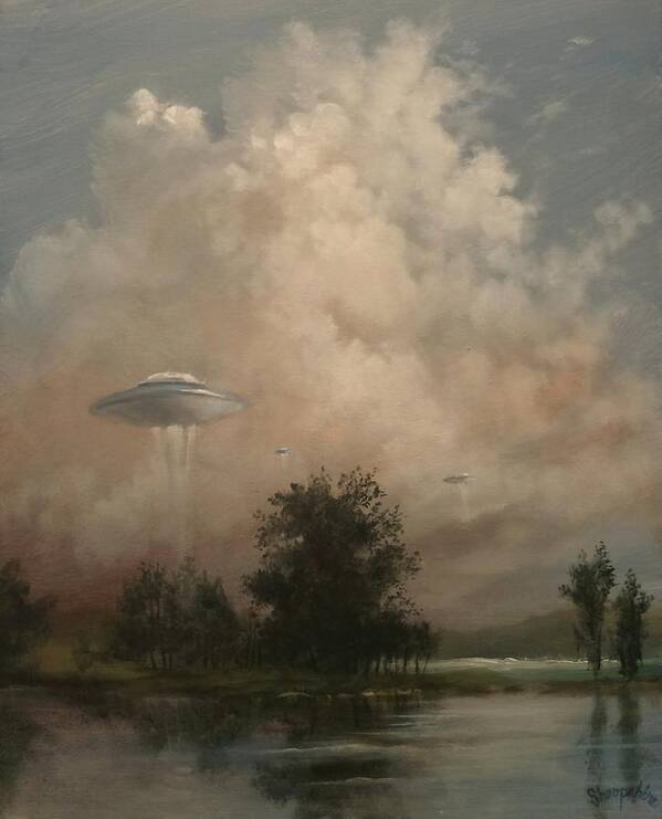 Ufo's Art Print featuring the painting UFO's - A Scouting Party by Tom Shropshire