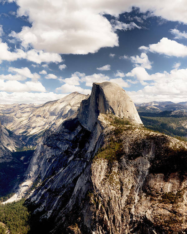 California Art Print featuring the photograph Cumulus Clouds and Half Dome Yosemite National Park #1 by Troy Montemayor