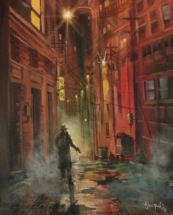 Art Noir Art Print featuring the painting Back Alley Justice by Tom Shropshire