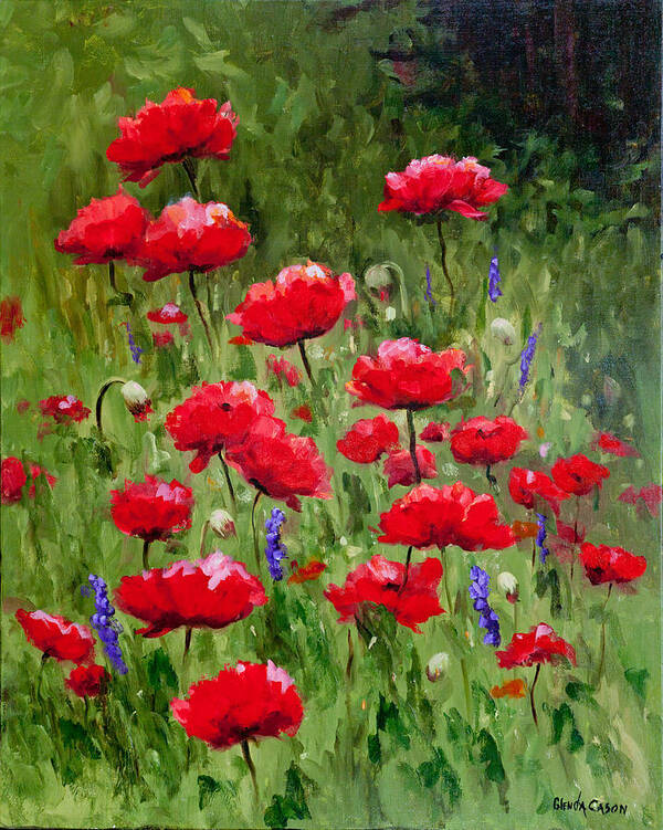 Flowers Art Print featuring the painting Poppies In A Meadow II by Glenda Cason
