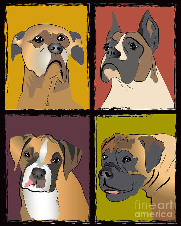 Boxer Puppy Art Print featuring the painting Boxer Dog Portraits by Robyn Saunders