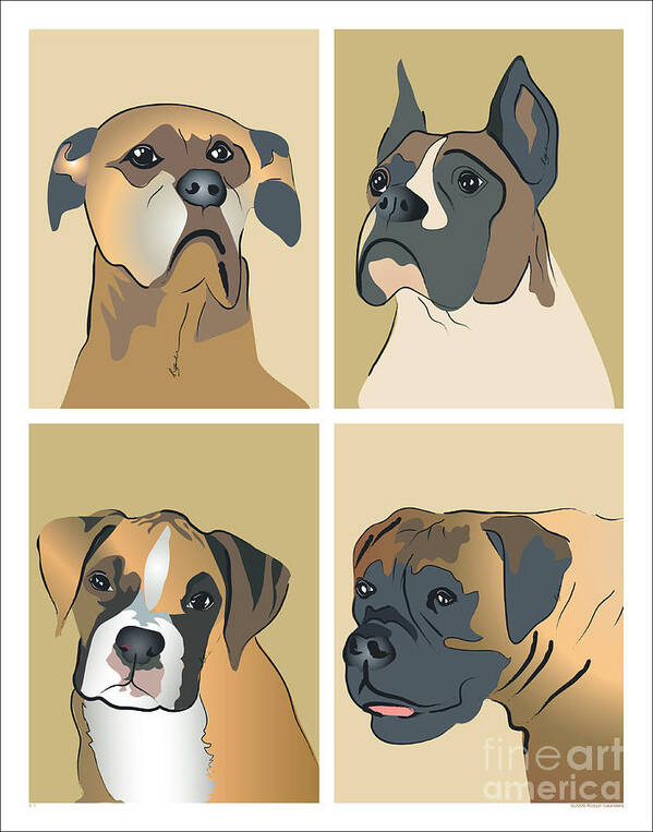 Dogs Art Print featuring the painting Boxer Dogs 4 up by Robyn Saunders