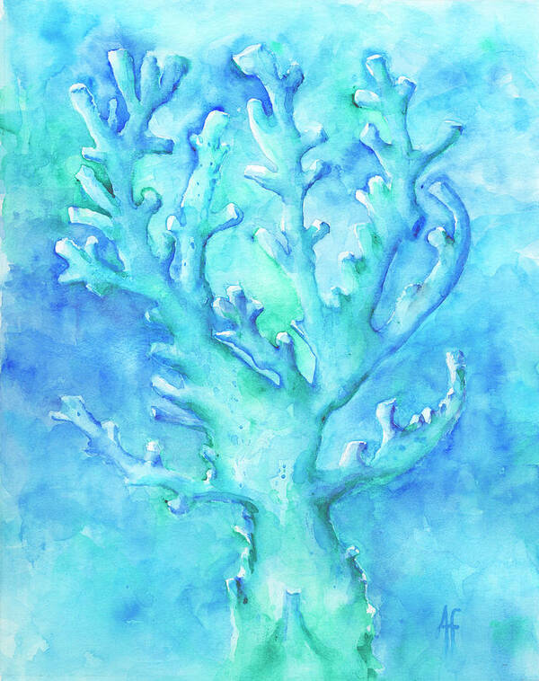 Blue Art Print featuring the painting Cool Blue Coral by Arthur Fix