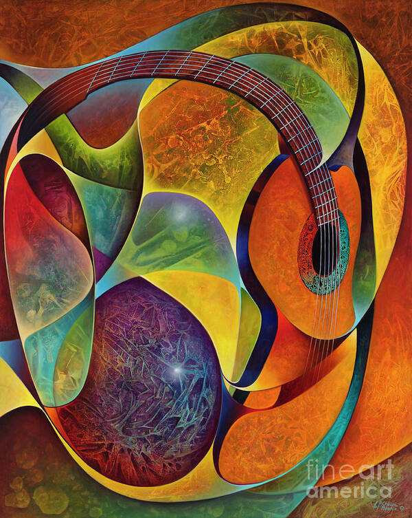 Guitars Art Print featuring the painting Dynamic Guitars 3 by Ricardo Chavez-Mendez