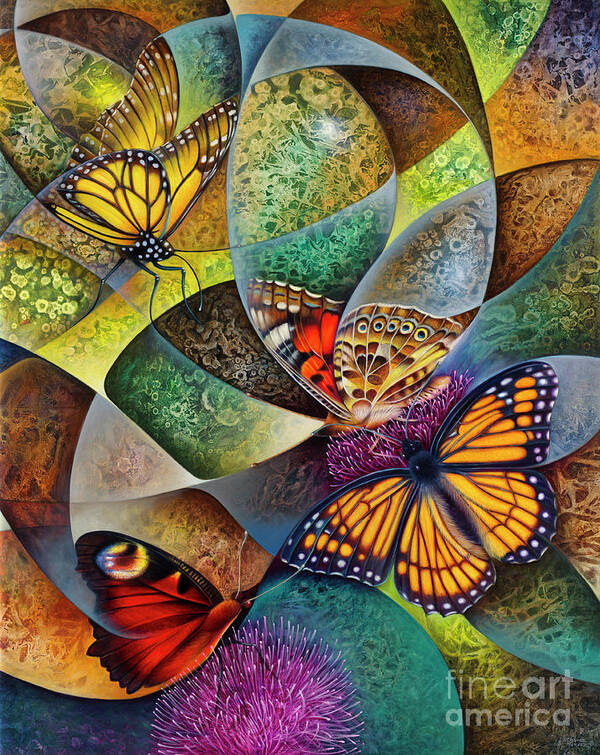 Butterflies Art Print featuring the painting Dynamic Papalotl Series 2 - Diptych by Ricardo Chavez-Mendez