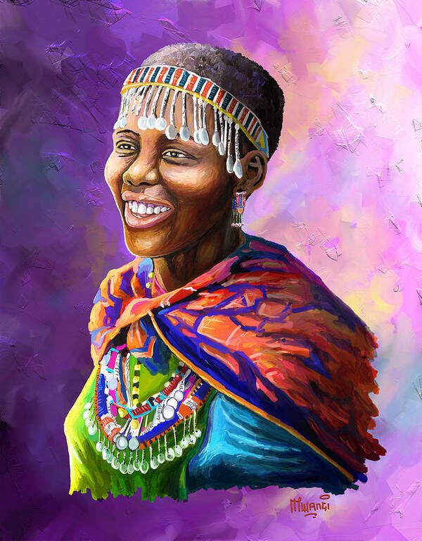 People Art Print featuring the painting Maasai Girl by Anthony Mwangi