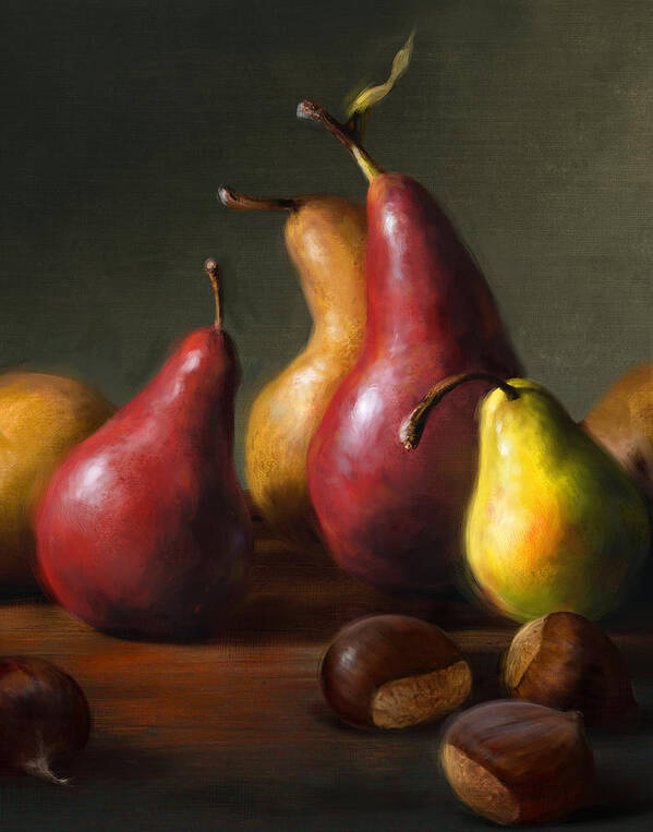 Pears Art Print featuring the painting Pears with Chestnuts by Robert Papp