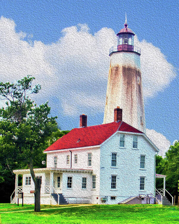 Sandy Hook Lighthouse Art Print featuring the mixed media Sandy Hook Light House by M Three Photos