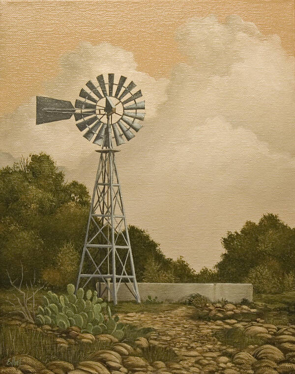 Texas Art Print featuring the painting South Texas Windmill by Norman Engel