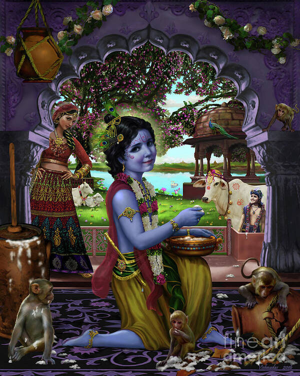 Art India Art Print featuring the mixed media Krishna the Butter Thief - Makhan Chor by Vishnudas Art