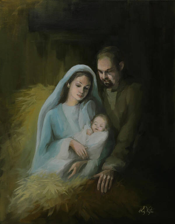 The Holy Family Art Print featuring the painting The Holy Family by Liz Viztes