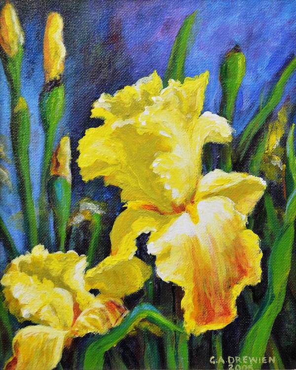 Iris Art Print featuring the painting Iris Spring Yellow by Celeste Drewien