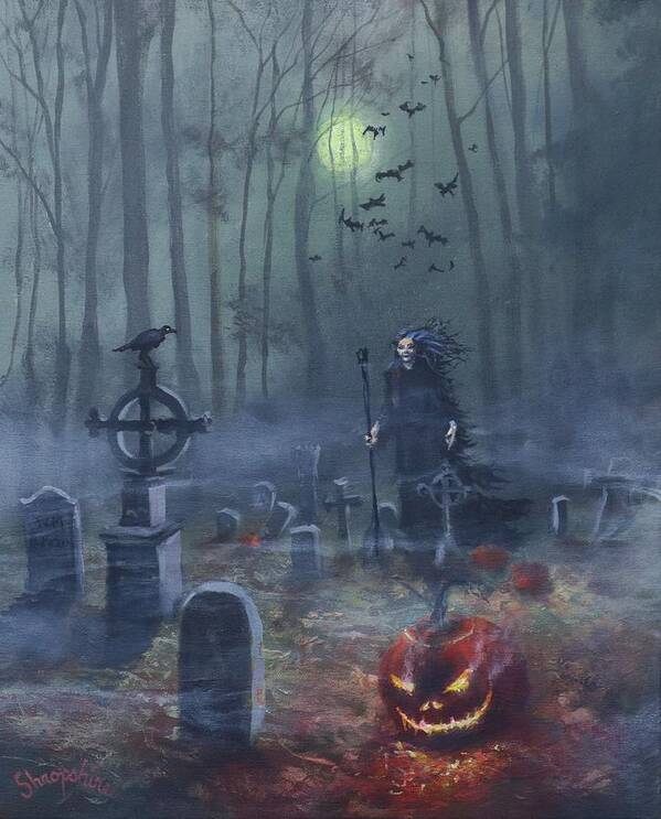 Halloween Art Print featuring the painting Halloween Night by Tom Shropshire