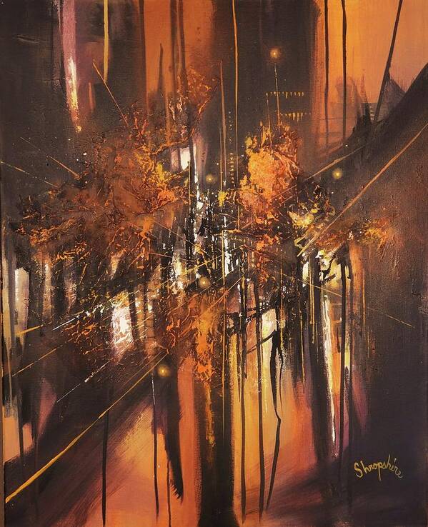 Abstract Art Print featuring the painting Urban Nocturne by Tom Shropshire