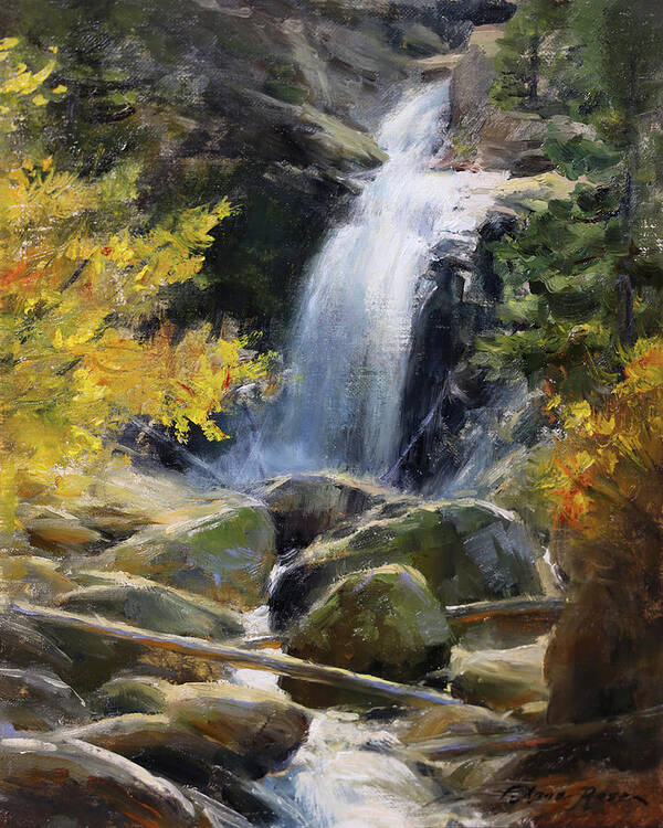 Waterfall Art Print featuring the painting Alberta Falls, October by Anna Rose Bain
