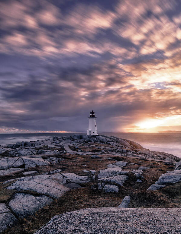 Canada Art Print featuring the photograph Peggy's Cove lighthouse on a windy evening by Murray Rudd