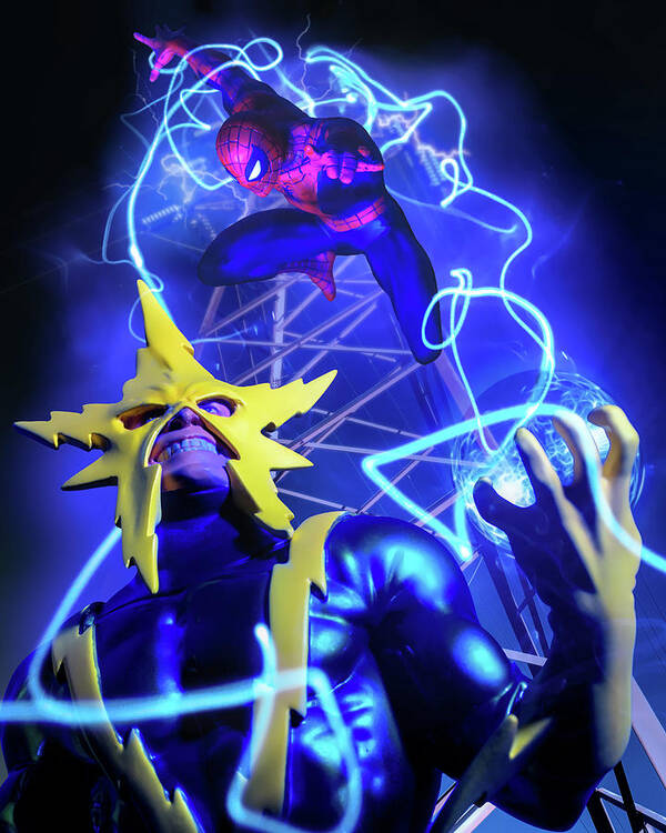 Lightning Art Print featuring the photograph Spider-Man vs. Electro by Blindzider Photography