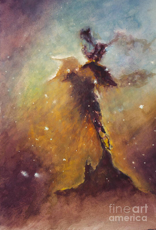 Nebula Art Print featuring the painting Stellar Spire in the Eagle Nebula by Allison Ashton