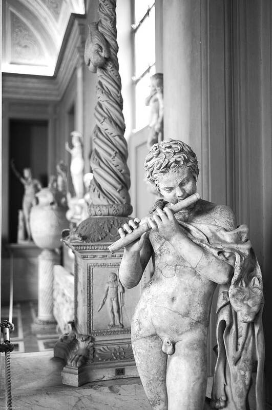 Vatican Museum Art Print featuring the pyrography Stone Sculpture Young Boy On Flute by Robert Klemm