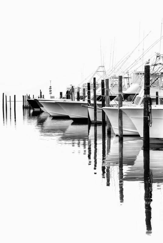 North Carolina Art Print featuring the photograph White Boats II - Outer Banks BW by Dan Carmichael
