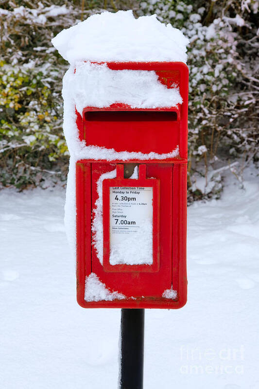 Christmas Art Print featuring the photograph Red postbox in the snow by Richard Thomas