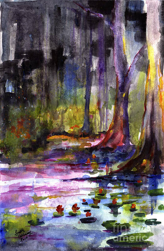 Gardens Art Print featuring the painting Cypress Gardens South Carolina Watercolor by Ginette Callaway