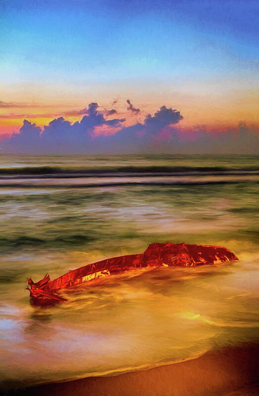 Outer Banks Art Print featuring the painting Shipwreck on the Outer Banks the End AP by Dan Carmichael