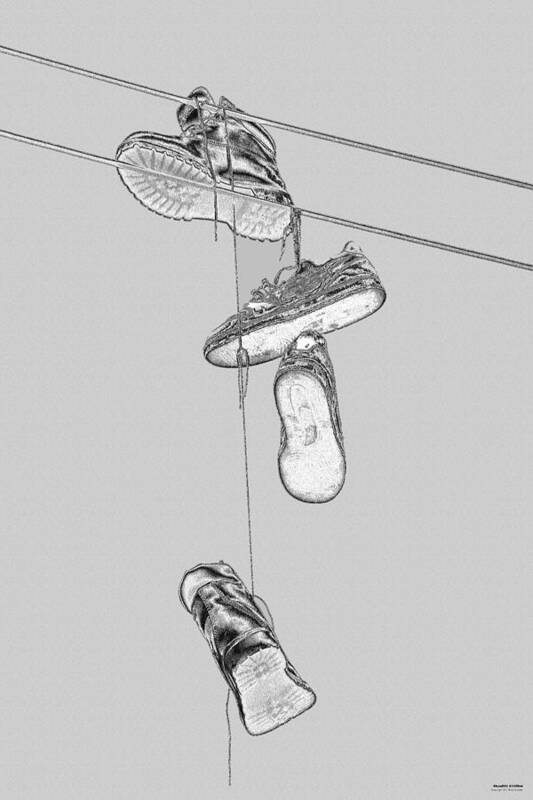 Boot Art Print featuring the photograph Shoefiti 2103bw by Brian Gryphon