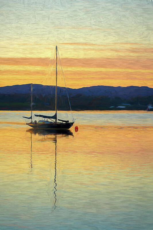 Beautiful Art Print featuring the digital art Boat On A Lake at Sunset by Rick Deacon