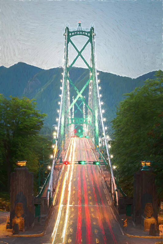 Canada Art Print featuring the digital art Lions Gate Bridge Digital Painting by Rick Deacon