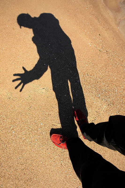Silhouette #shadow Photography #artwork Style #shadow And Light #sandy Beach#red Shoes#jurmala Beach Art Print featuring the photograph Red Shoes /Jurmala by Aleksandrs Drozdovs