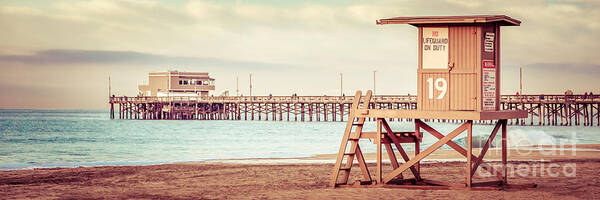 America Art Print featuring the photograph Newport Pier and Lifeguard Tower 19 Vintage Picture #1 by Paul Velgos