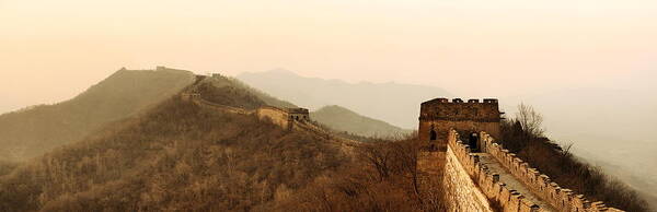 Beijing Art Print featuring the photograph Great Wall sunset panorama #3 by Songquan Deng