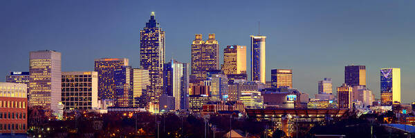 Atlanta Art Print featuring the photograph Atlanta Skyline at Dusk Downtown Color Panorama by Jon Holiday