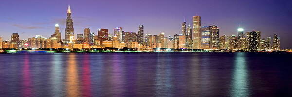 Chicago Art Print featuring the photograph Chicago Evening Panorama by Frozen in Time Fine Art Photography