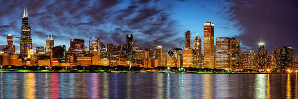 Chicago Skyline Art Print featuring the photograph Chicago Evening Reflections by Matt Hammerstein