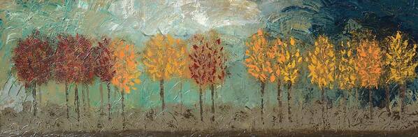 Fall Trees Art Print featuring the painting Colorful Trees by Linda Bailey