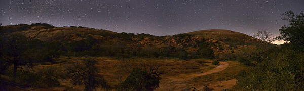  Art Print featuring the photograph Enchanted Rock Night Panorama-001 by Mark Langford