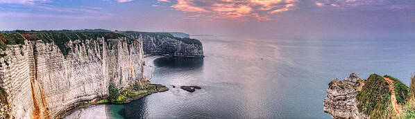 Cliff Art Print featuring the photograph Etretat Cliffs sunset panorama by Weston Westmoreland