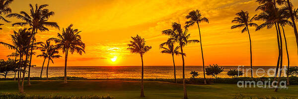 Hawaii Sunset Art Print featuring the photograph Golden Sunset at Ko Olina by Aloha Art