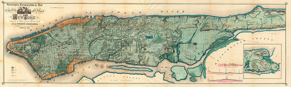 Map Art Print featuring the painting Map of Manhattan by Egbert Viele