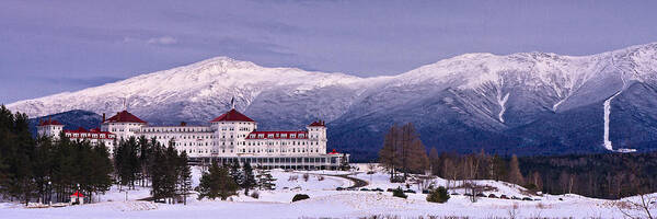 Hotel Art Print featuring the photograph Mount Washington Hotel Winter Pano by Jeff Sinon