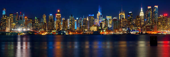 Best New York Skyline Art Print featuring the photograph New York City Skyline Panorama in Blue by Mitchell R Grosky