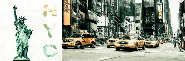 Nyc Art Print featuring the photograph NYC Yellow Cabs and Lady Liberty by Hannes Cmarits