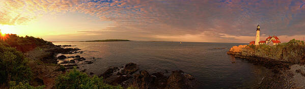 Tranquility Art Print featuring the photograph Portland Head Light 180 Degree Pano May by Www.cfwphotography.com