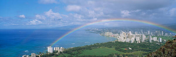 Photography Art Print featuring the photograph Rainbow Over A City, Waikiki, Honolulu by Panoramic Images